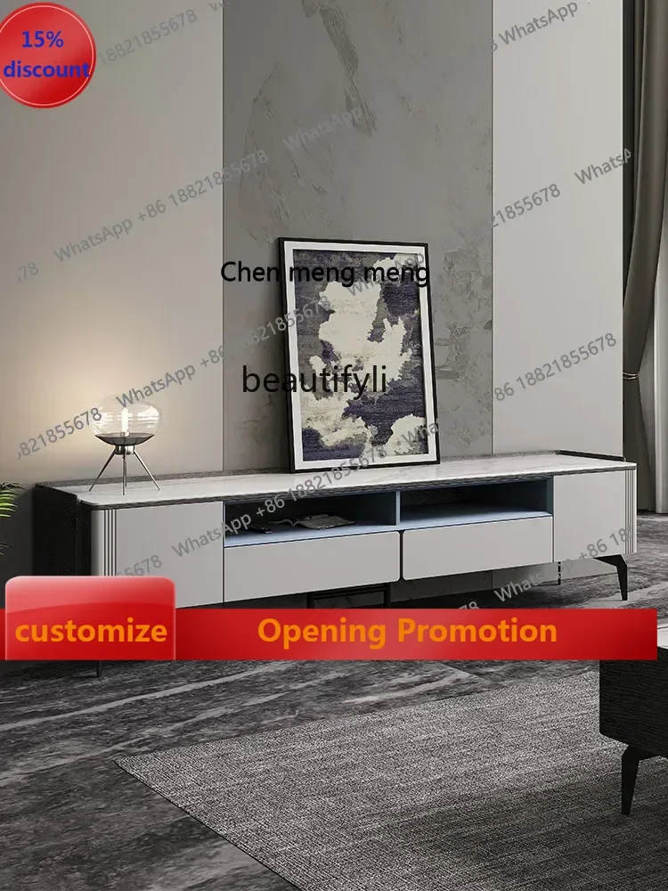

B7304 ss Stone Plate TV Cabinet Modern Minimalist Italian Minimalist Light Luxury Living Room TV Cabinet and Tea Table Combinati