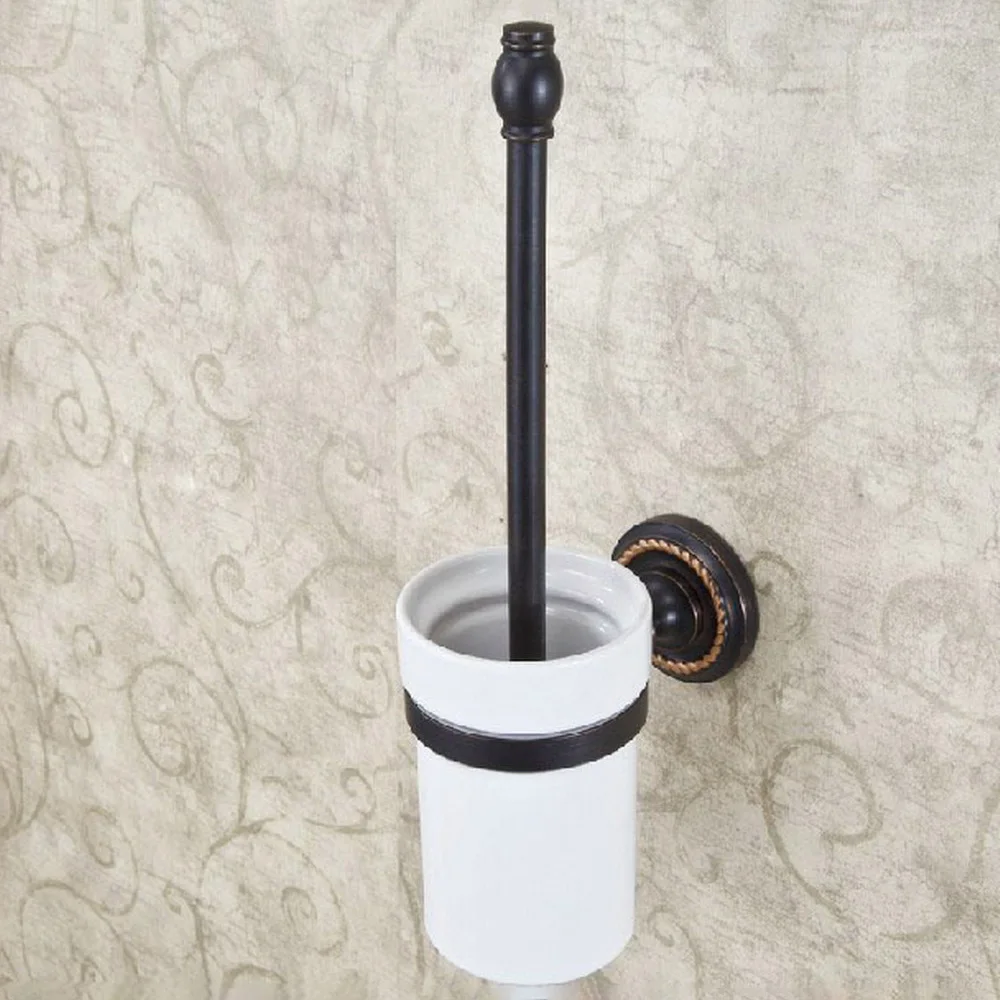 

Black Oil Rubbed Brass Bathroom Wall Mounted Toilet Brush Holder Set Ceramic Cup 2ba219