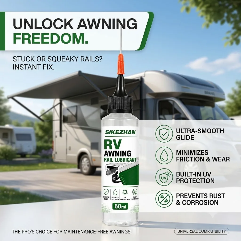 RV Awning Rail Lubricant with Rust Prevention 60ml, Anti-Corrosion Track Oil Precision Applicator for Camper Trailer Awning