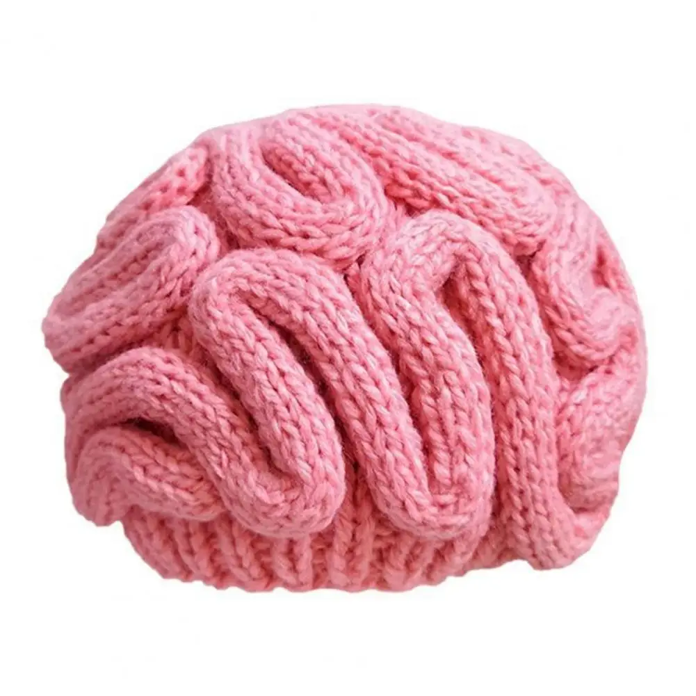 Solid Color Brimless Hat Knitted Brain Hat Thick Warm Knitted Beanie Hat Funny Brain Design for Winter Outdoor Cycling Skiing