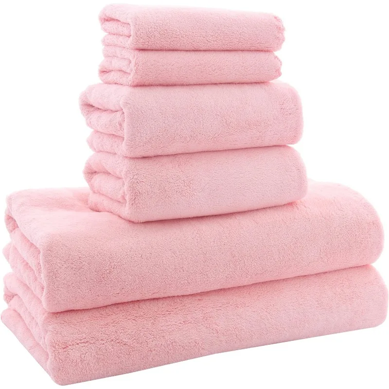 

Quick Drying - Microfiber Coral Velvet Highly Absorbent Towel for Fitness, Bathroom, Sports, Yoga, Travel (Pink, 6 Pcs)