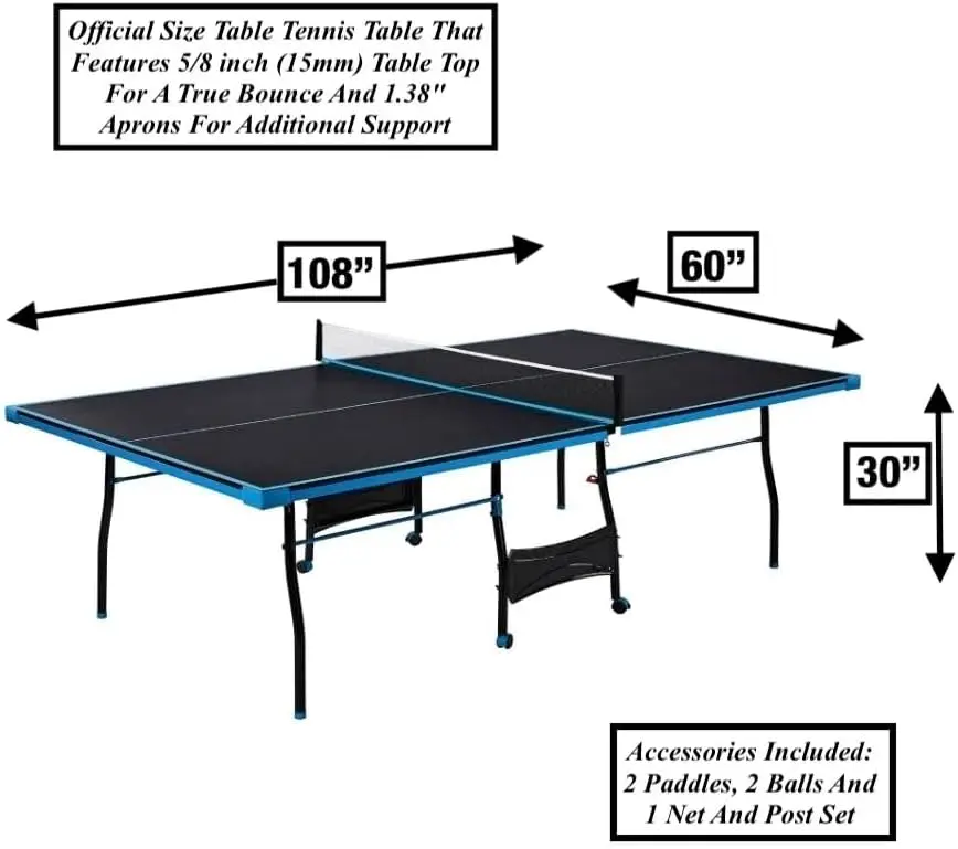 Folding Rolling Table Tennis Table Indoor Ping Pong Table with Paddles Balls Net Movement Perfect Christmas New Year Holiday