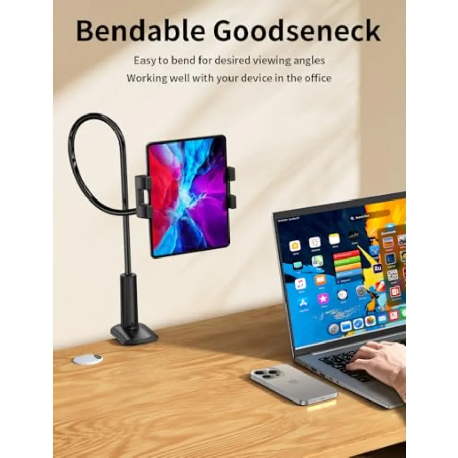 グースネックタブレットホルダー スタンド ベッド用 調整可能 フレキシブルロングアーム タブレットマウント テーブルにクランプ式 iPad Air Mini G対応