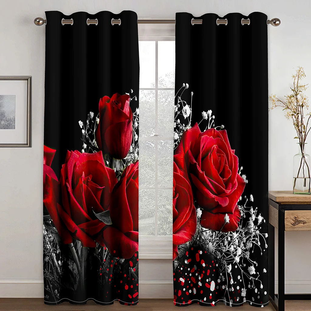 

3D Diamond Pearl Flower Cheap Rose Blue Modern Sunshade Curtains for Living Room Bedroom Window Decor 2 Pieces