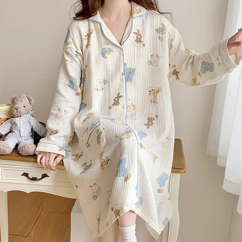 Pure Cotton 2024 Spring/summer Postpartum Clothing, Gauze, Crepe Fabric, Double-layer Pregnant Women, All Pajamas, Home Skirts