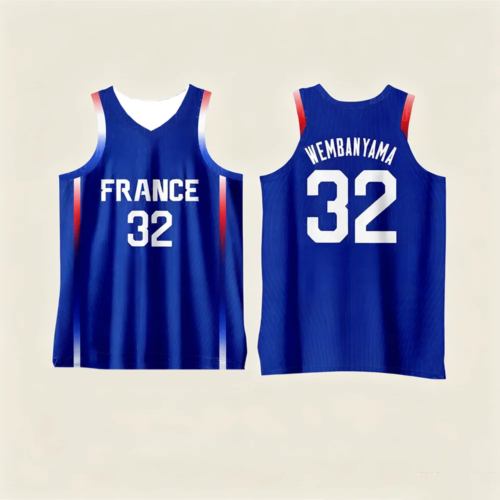 Men's and Women's France Basketball Jerseys WEMBANYAMA Breathable Quick Drying Outdoor Sportswear for Children