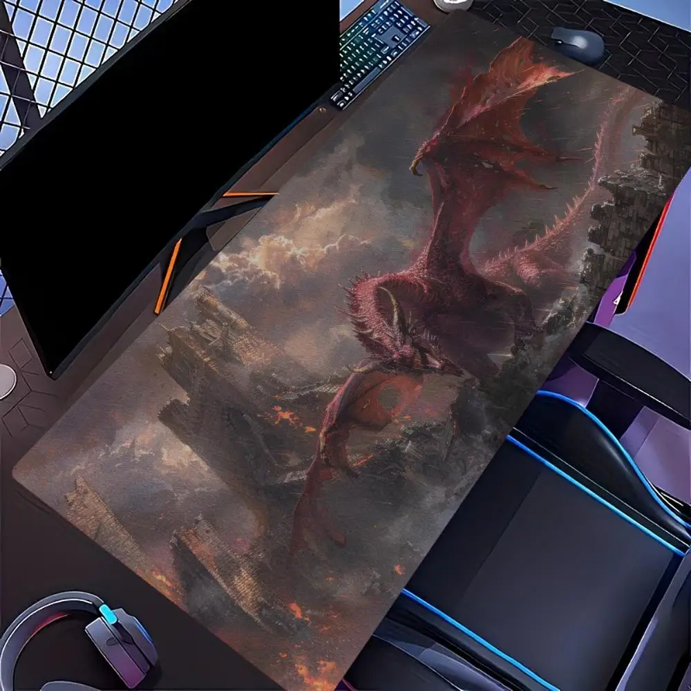 XXL Large Dark Fantasy Dragon Mouse Pad Vintage Medieval Fire Ruin Castle Desk Mat Non-Slip Rubber Office Gaming Table Pad