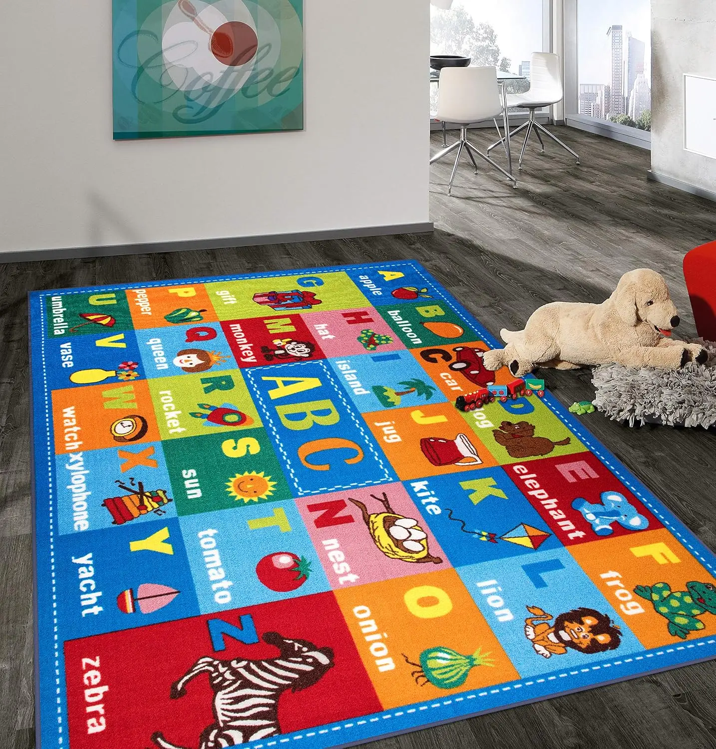 Kids Educational Alphabet Symbols Rug, Non Skid Learning Area Carpet for Playroom Bedroom Classroom, Multi Color Decor