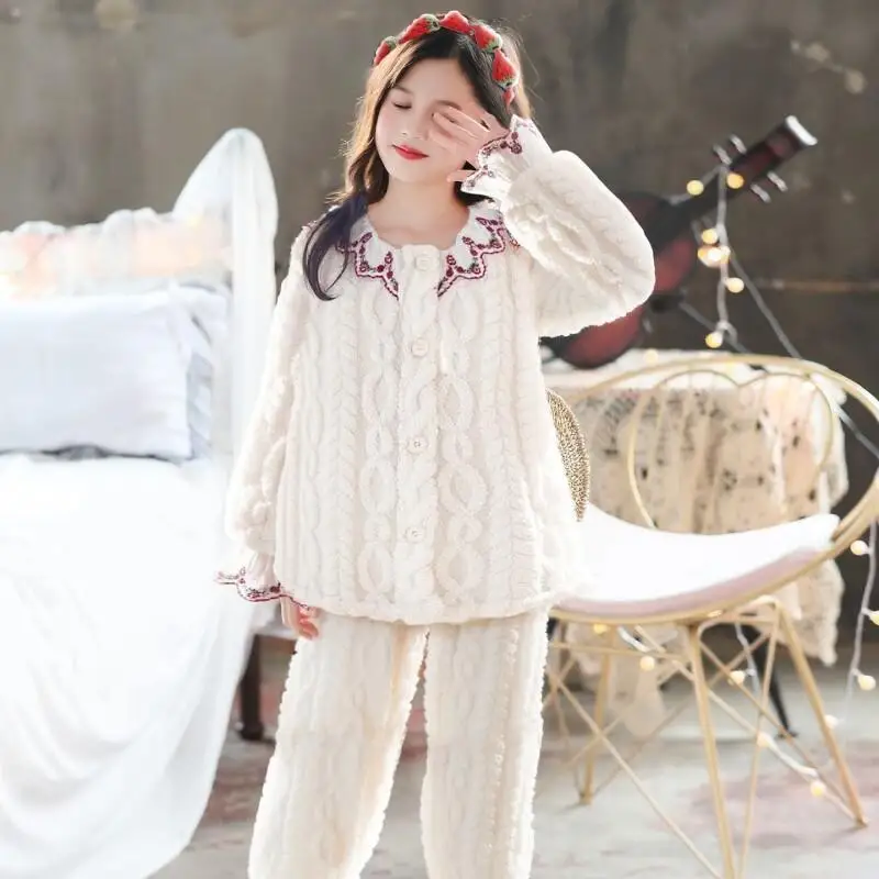 

Комплект пижам из кораллового флиса и фланели для девочек: утолщенный, теплый, для осени, зимы, весны. Домашняя одежда для детей старшего возраста. Модель 2026 года.