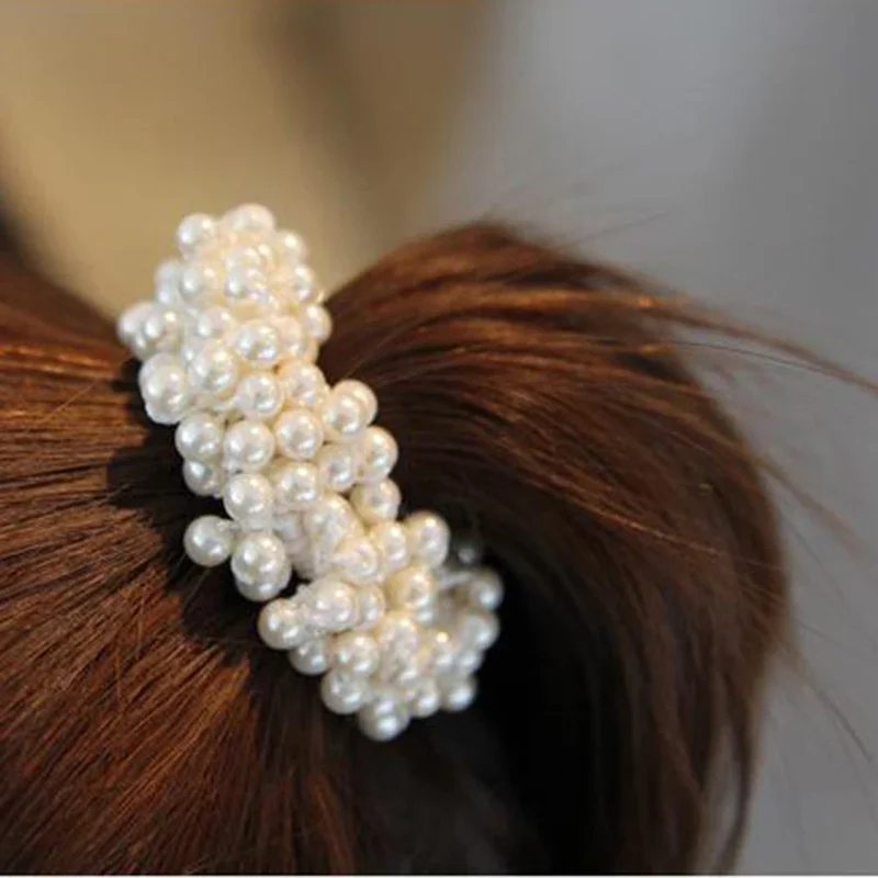 Bandes de cheveux en perles pour femmes et filles, chouchou, porte-queue de cheval, perles, bandes de cheveux élastiques en caoutchouc, attaches,