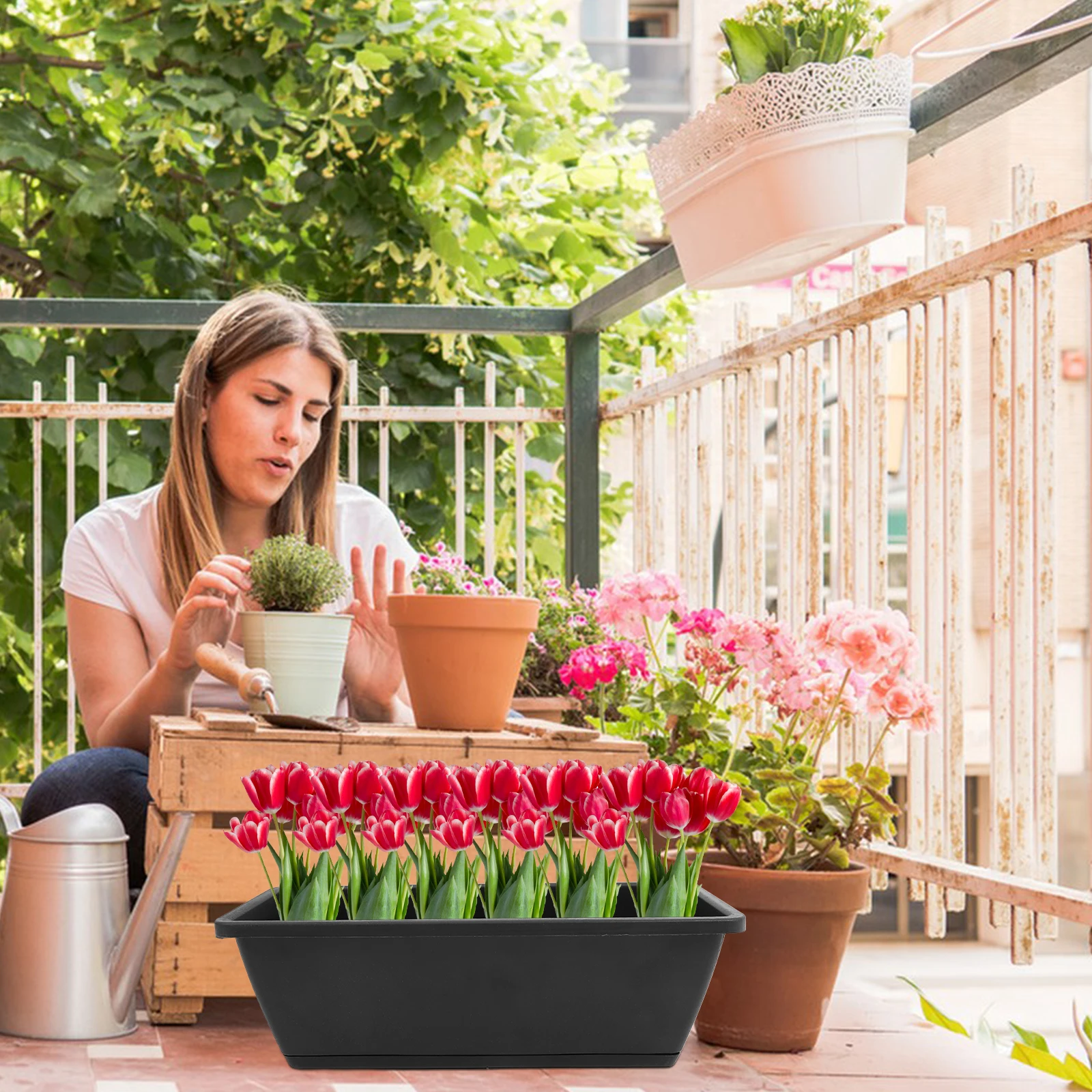 

6Pcs Rectangular Planters Durable Plastic Window Boxes Flower Pots Outdoor Indoor Garden Balcony Vegetable Planting Boxes