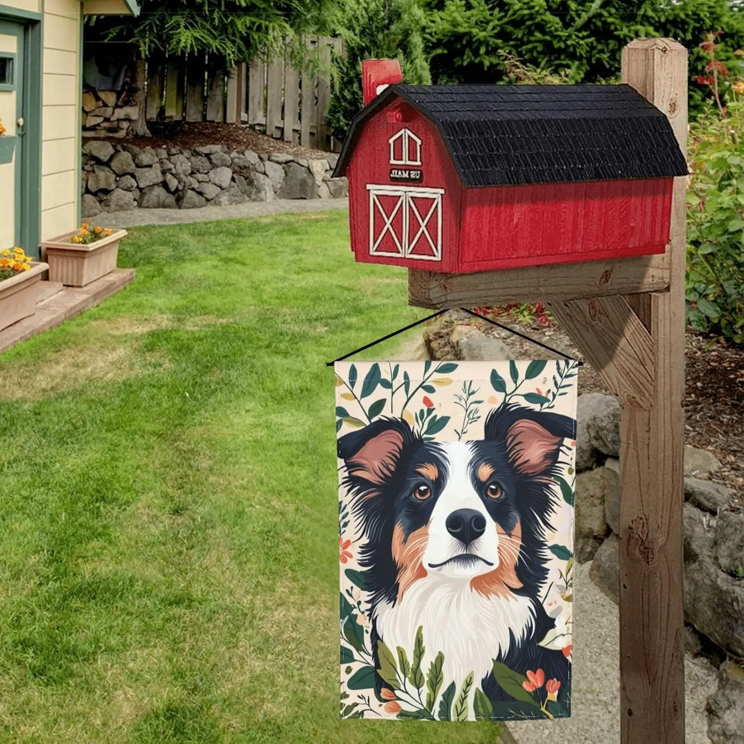 Flower Australian Shepherd Dog-2 Garden Flag Double Sided Flags Banner For Outdoor House Decoration Patio Lawn Home Signs Fl uui