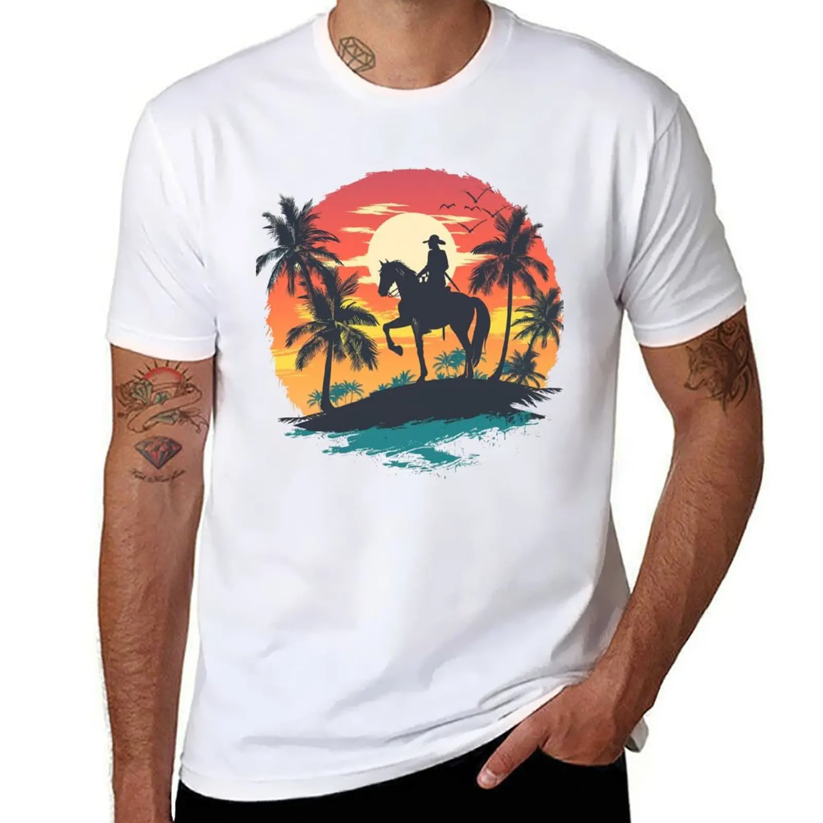 

Horse at Sunset T-Shirt blue archive Personalized t-shirt oversized graphic tee quick-drying mens graphic t-shirts big and tall