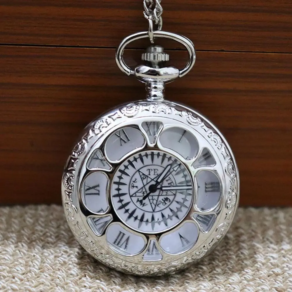 Pocket Watch Unisex Round Dial Hollow Quartz Pocket Watch Flower Arabic Roman Numerals Chain Quartz Pocket Watch