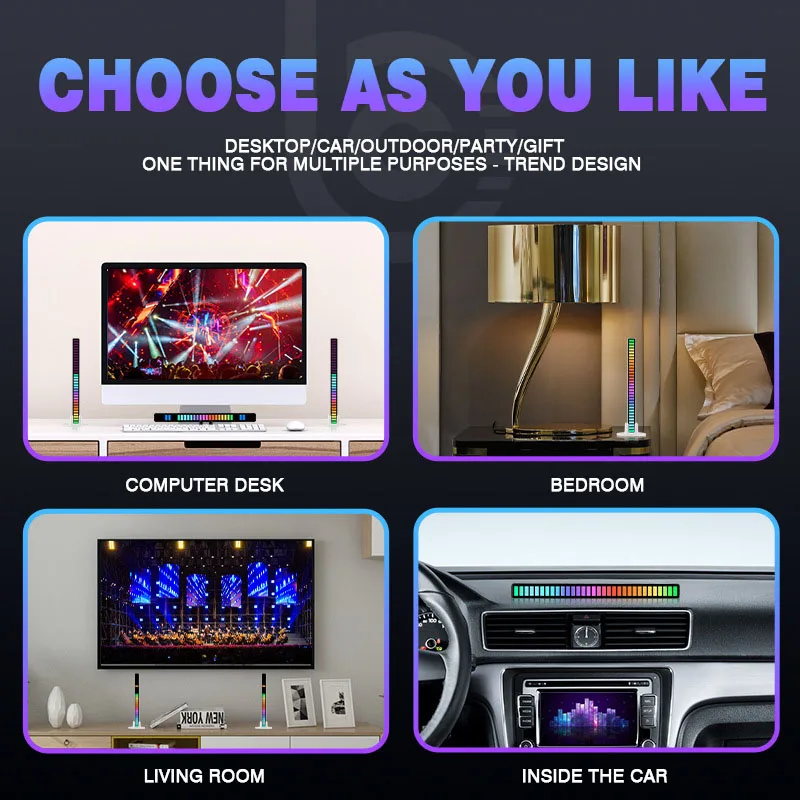 RGB Sound Control LED Light App Control Pickup Voice Activated Rhythm Lights Color Ambient LED Lamp Bar of Music Ambient Light