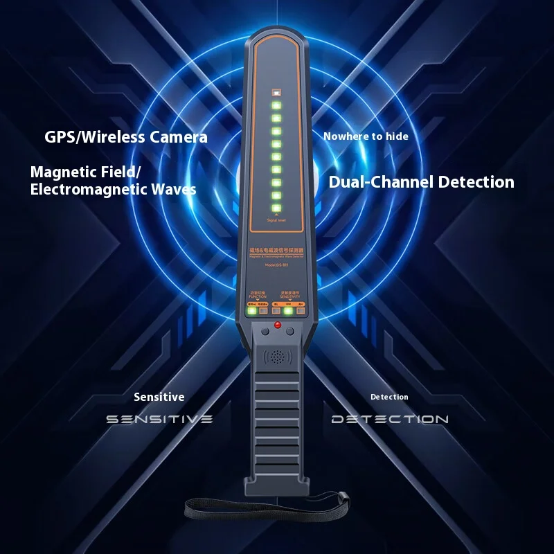 anti-spia intercettazioni e tracciamento GPS Rilevatore professionale Rilevamento magnetico + onde EM Temporizzazione 8-10 ore ABS Durata