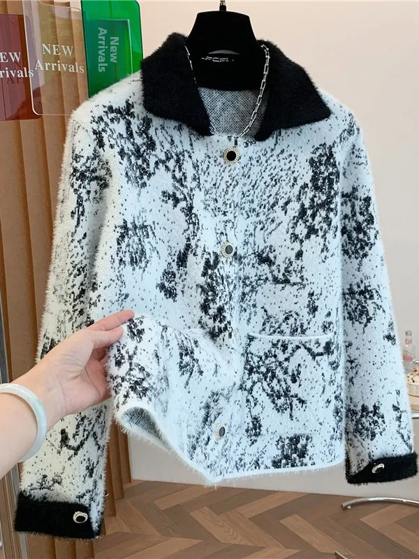 Dames groot formaat gebreid vest trui flip kraag open shirt veelzijdig klein frace sle artistiek losse pasvorm winter...