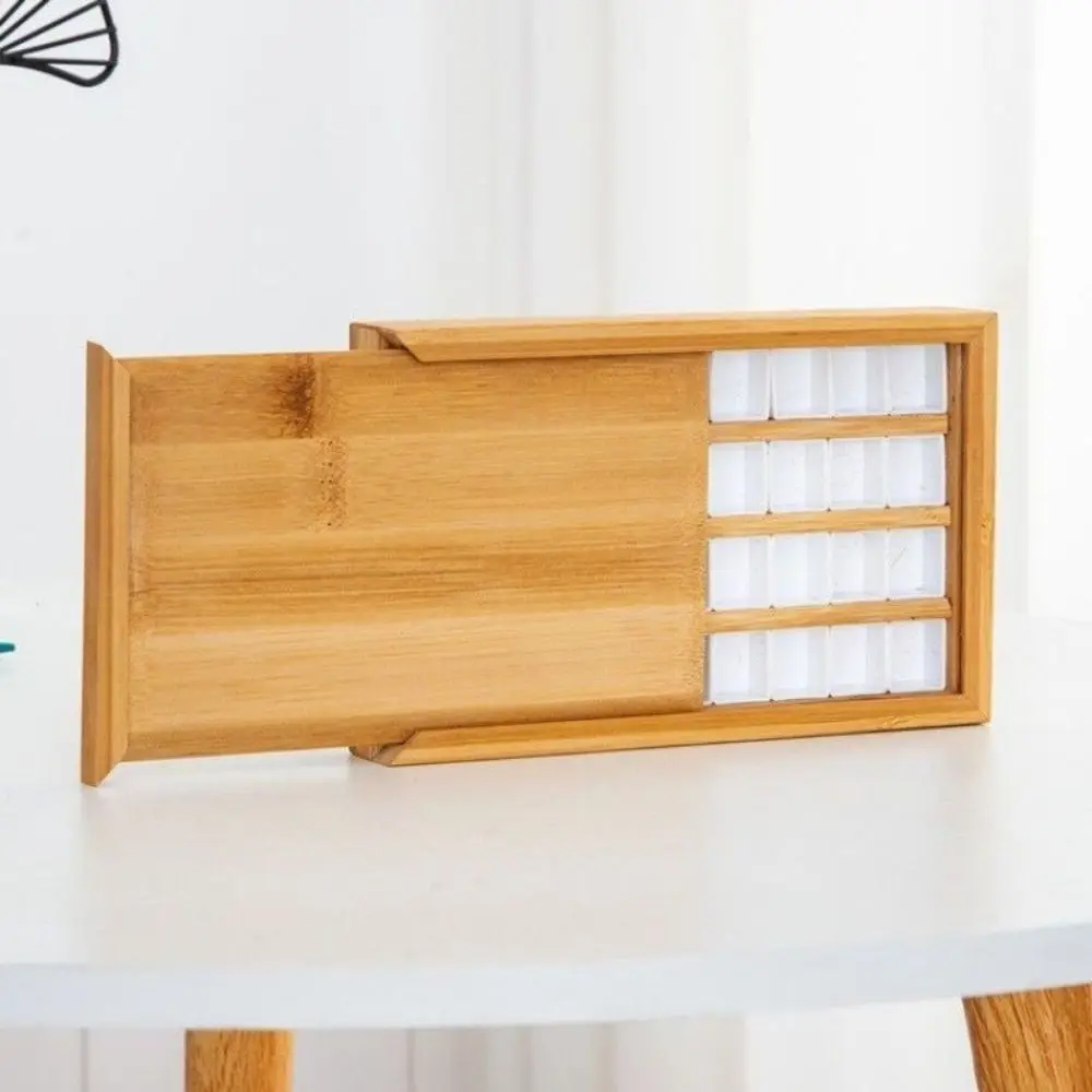 

Новая деревянная акварельная палитра с крышкой 24/36, сетчатая палитра красок, пустая бамбуковая портативная коробка для хранения красок, товары для рисования и рукоделия