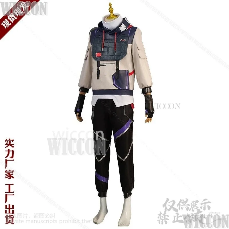 

a7d@ISO Game Valorant Cosplay Costume Hoodie Pant Vest Uniform Black Wig Prop Full Set Halloween Christmas Party Man Cos Customi