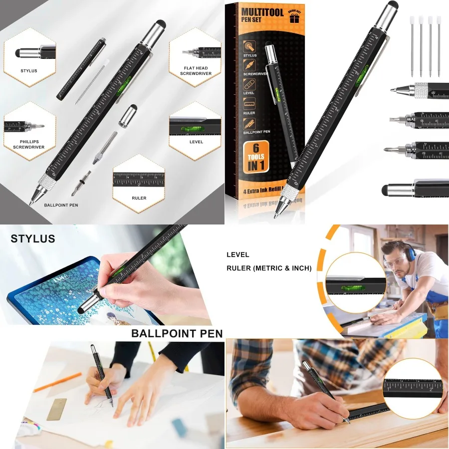 

Мультитул 6 в 1, ручка для мужчин: крутые гаджеты с практичным применением для повседневного использования. Идеальные насадки для чулок для мужчин и женщин.