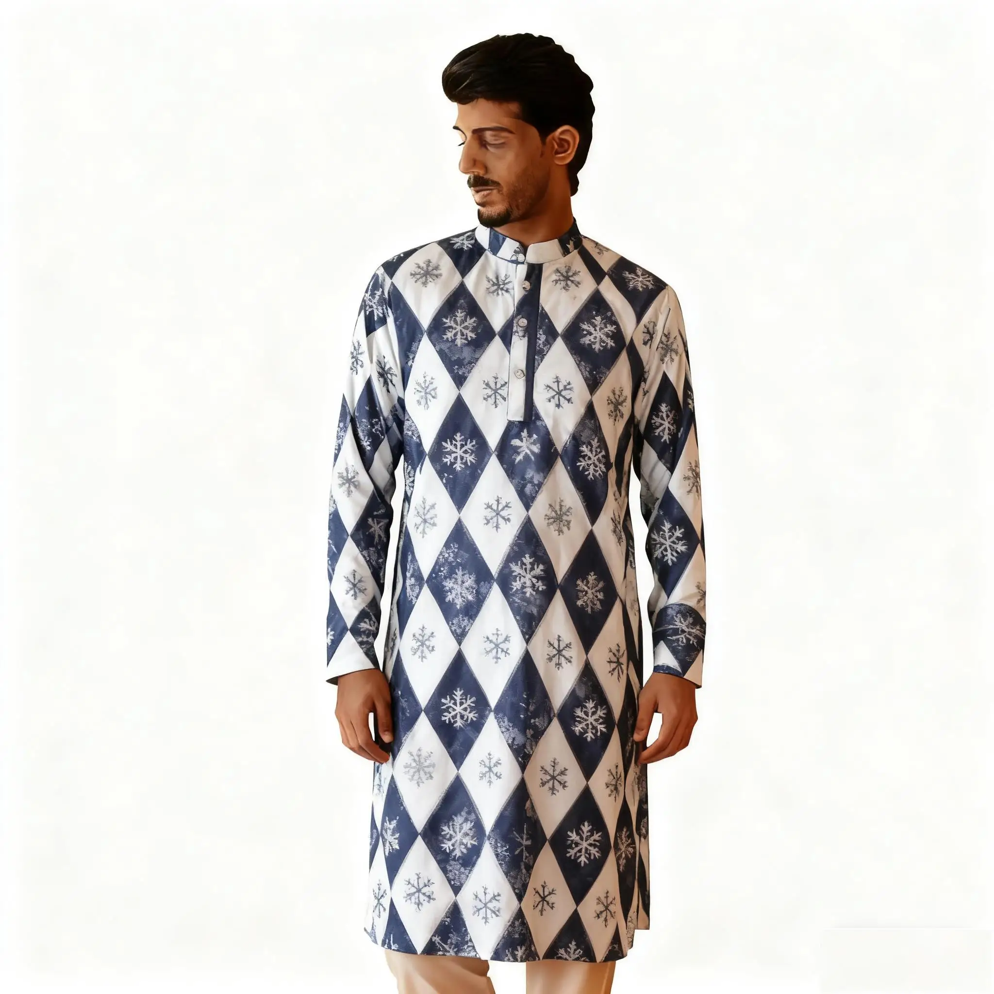الرجال الرقمية المطبوعة كورتا فاردهة منتظم صالح اليوسفي طوق طويل مناسبة الشرق الأوسط تونكا Musulmana Para Hombre #1