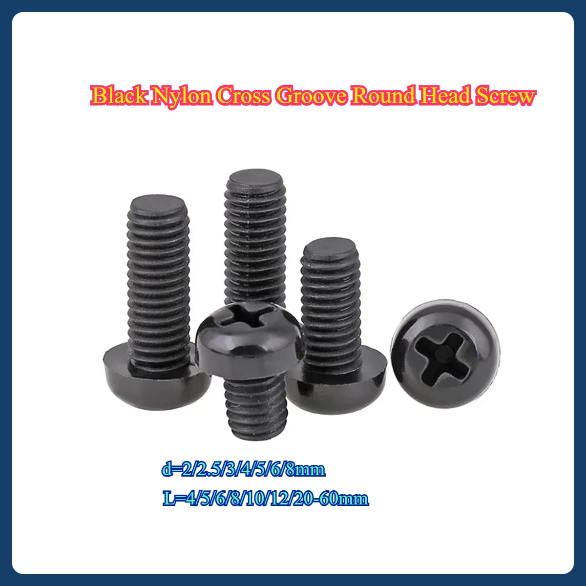 

M2M2.5M3M4M5M6M8 Black Nylon Cross Groove Round Head Screw Plastic Pan Head Extended Insulated Small Bolt