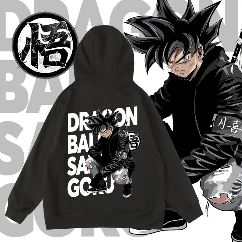 

Черный осенне-зимний мужской и женский теплый свитер с принтом Super Dragon Ball Wukong, специальная однотонная толстовка с капюшоном