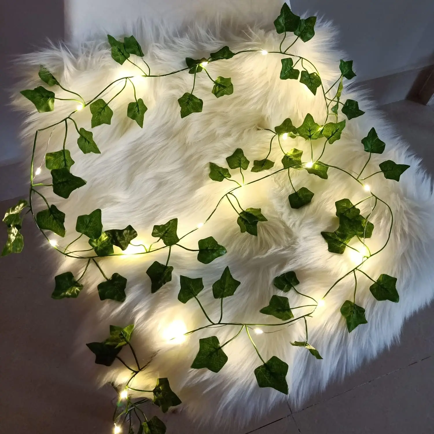 2 Meter LED-Lichterkette, künstliche grüne Blätterrebe, Zuhause, Festival, Hochzeit, Brautgarten, hängende Grünpflanzen, Party-Dekoration