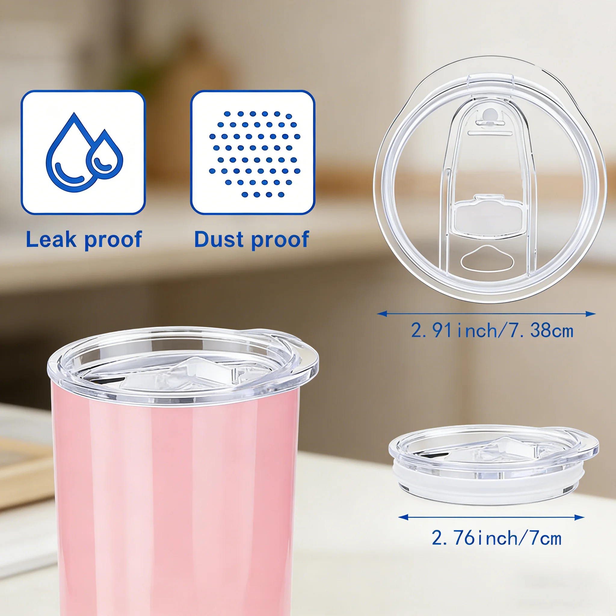3-Pack Replacement Lids for 20 oz Straight Tumblers, 2.76 Inch Mouth, Spill-Proof & Splash-Proof Silicone Sliding Lids