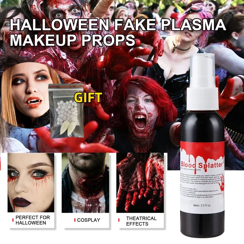 

Halloween Plasma Spray Create Realistic Blood Effects Horror Fake Blood Spray Halloween Cosplay Makeup Washable Eye Blood Drops