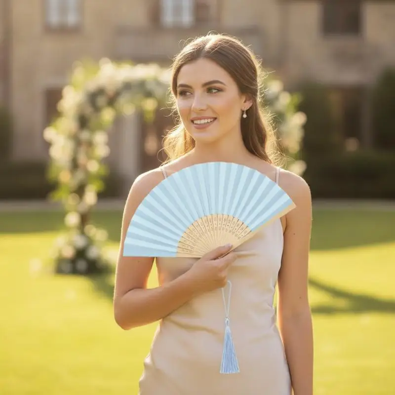 Portable Paper Folding Hand Fans Bamboo Ribs Foldable Handheld Fans For Wedding Party Favors Summer Cooling Crafts Projects