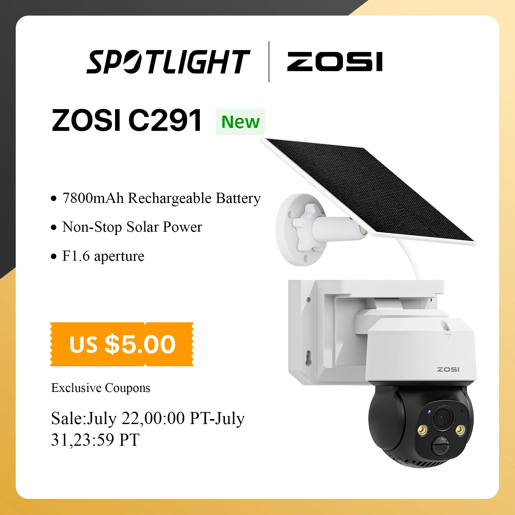 ZOSI C291 4MP 2.5K WiFi Solar Security Camera Outdoor Wireless Battery Powered 360 View PT Surveillance Cam with PIR Detection