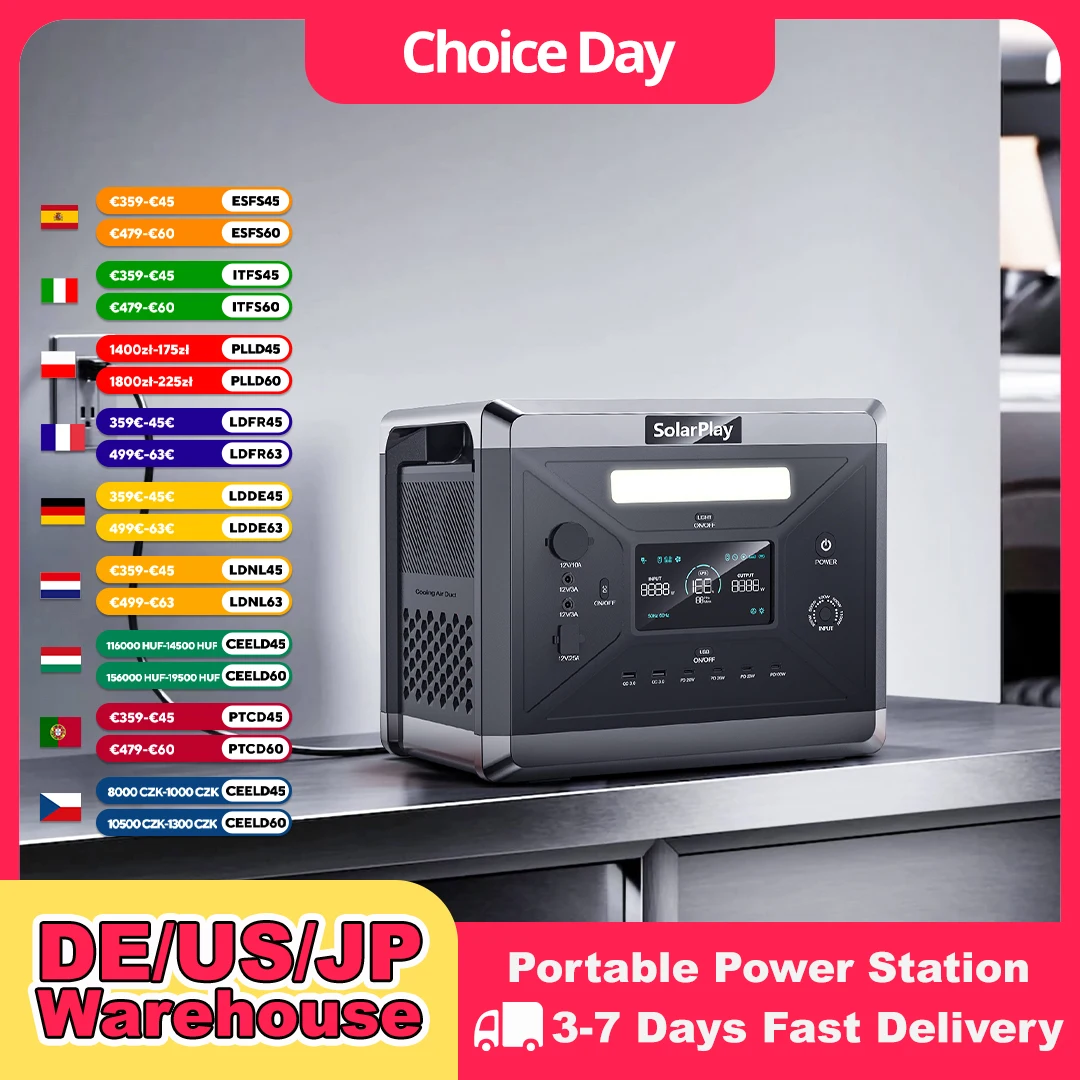 SOLARPLAY Portable Power Station  2400W（4800W Peak）Emergency Backup 2160WH High-power Power Supply for Home Outdoor Power Outage