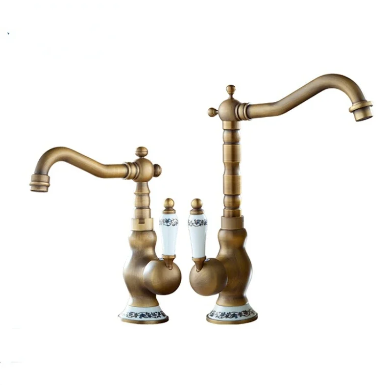 

Antique Kitchen Mixer Faucet With Blue And White Porcelain Brass Water Mixer Tap Hot And Cold Water AF1005