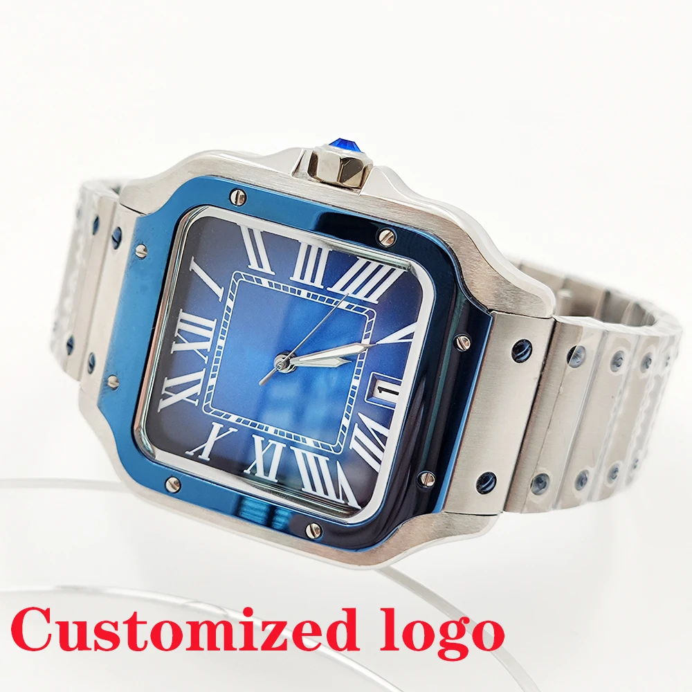 ساعات NH35 ساعات مربعة للرجال والنساء، ساعات أوتوماتيكية للرجال والنساء، ساعات كاجوال بحزام من الخيزران من الفولاذ المقاوم للصدأ