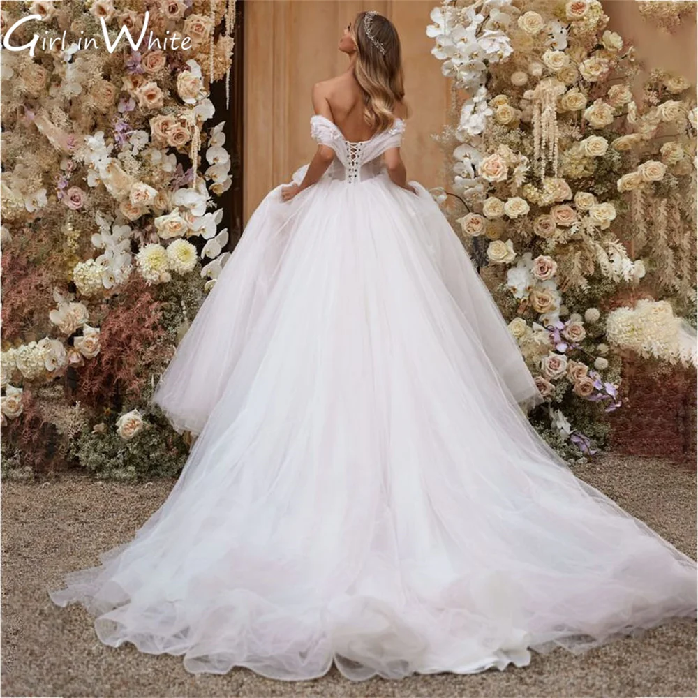 Prinses Een Lijn Bloemen Trouwjurk Uit De Schouder Trouwjurk Tule Aangepaste 2025, Bruidsjurk Nieuwe vestidos de novia