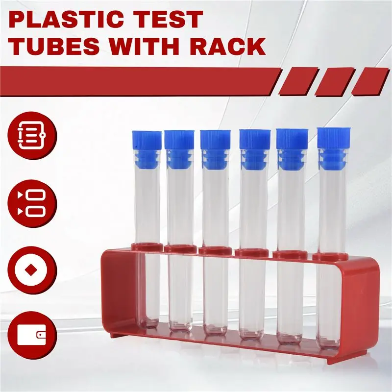 A01E-1 Sets 15 X 100Mm Test Tubes With Rack Clear Plastic Test Tubes With Caps And 6 Holes Holder Rack Nurse Party Decoration