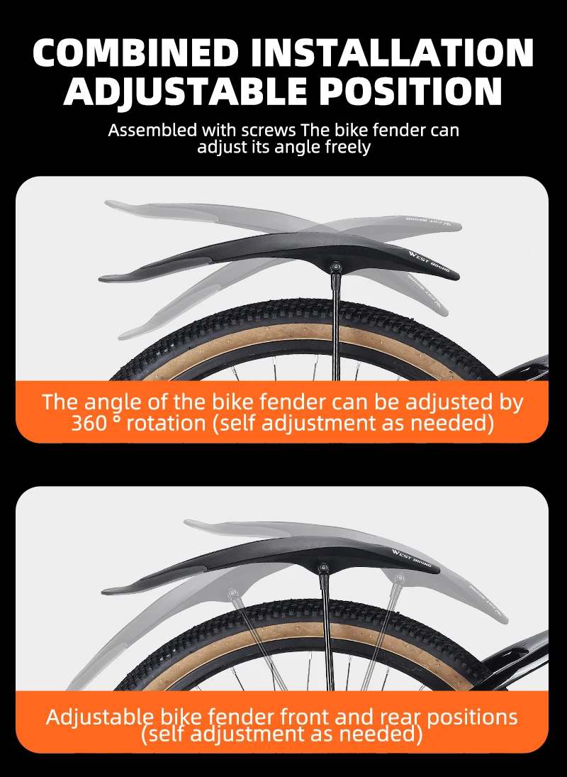 WEST BIKING Schnellspann-Fahrrad-Schutzblech-Set 8cm Verbreitert Höhenverstellbar Doppelhalterung Für 26 27,5 29 Zoll MTB Schutzblech – Detail 10
