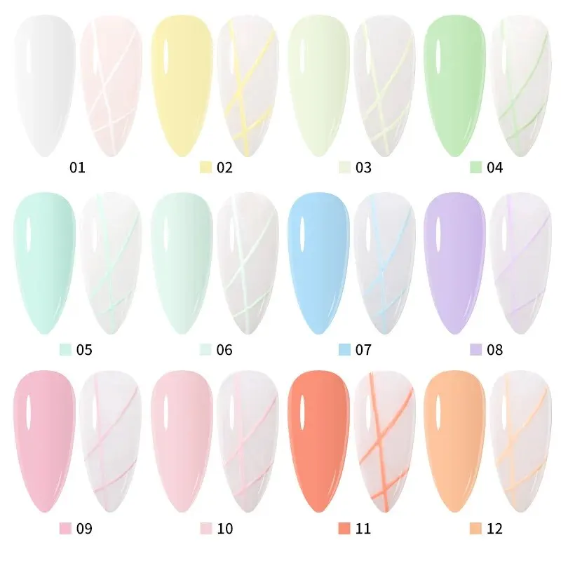 Set di smalti per unghie dipinti, set di smalti per unghie gel dipinti con linea di 12 colori glitter per unghie pittura disegno Soak Off UV LED polimerizzazione