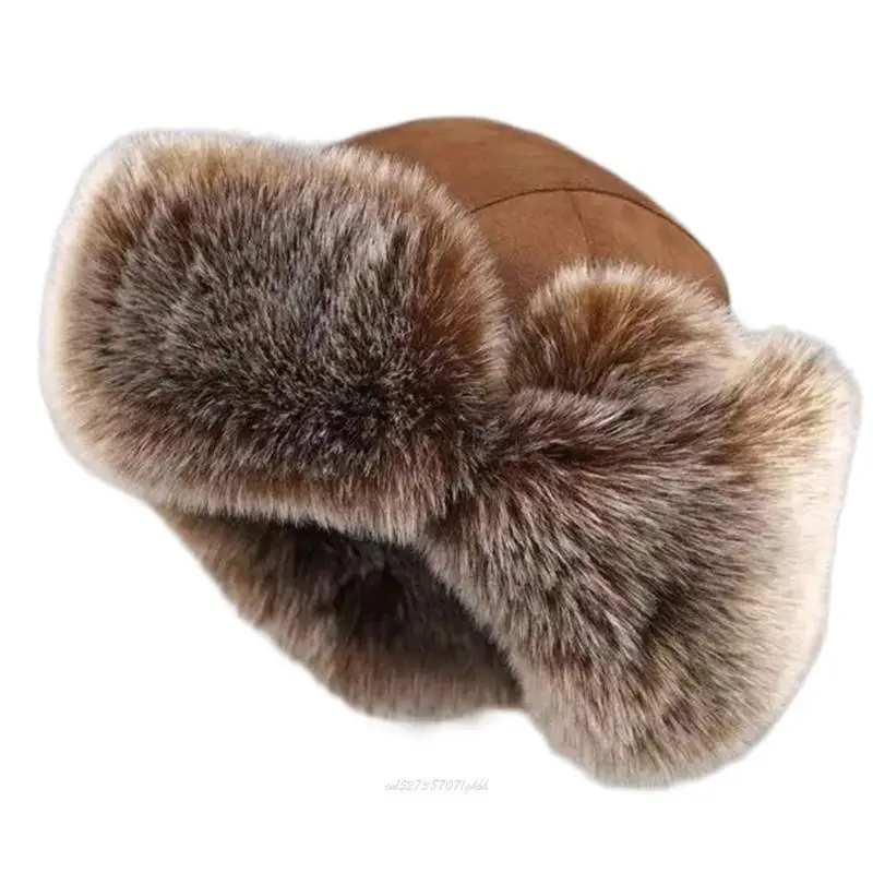 X5XA Adult Furry Lined Trapper Hat with Ear Flaps Coldproof Winter Hat Cycling Earflap Hat for Skiing Hiking Skating