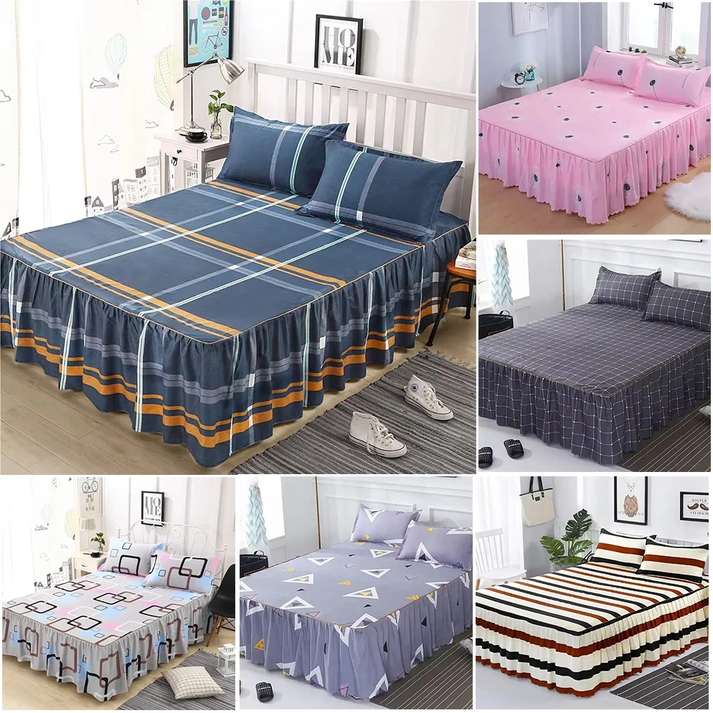 2024 New Washed Cotton Folder Cotton Edge Bed Skirt Thickened Bed Cover Mattress Protector Single Non-slip Cover bedding set