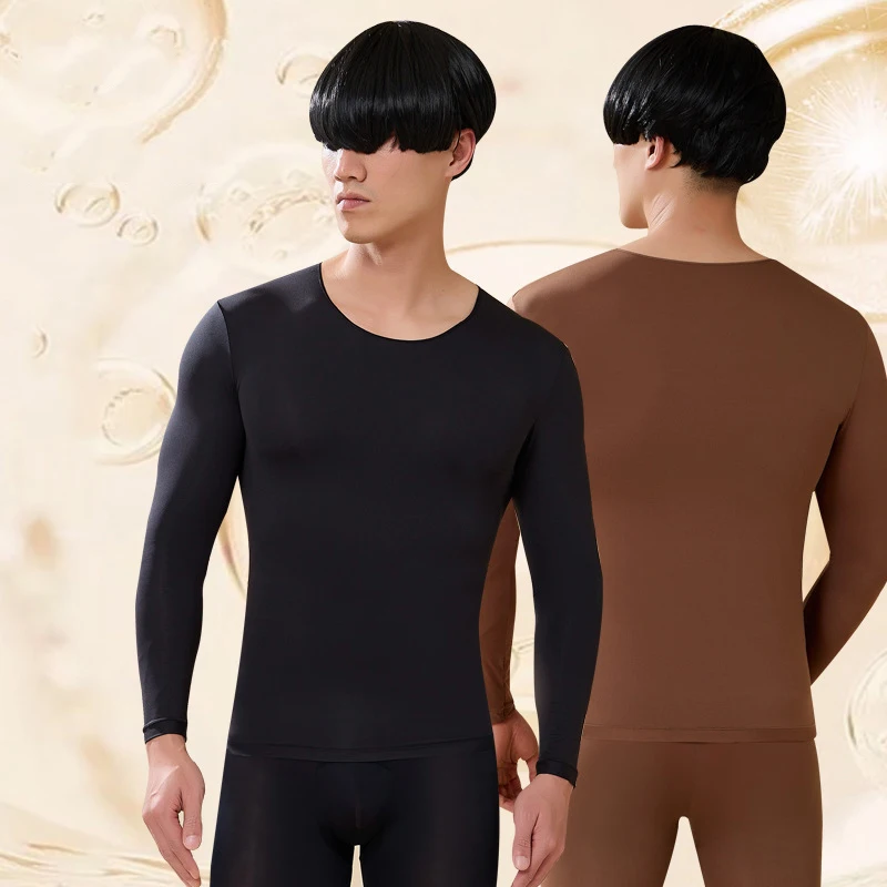 Mens Ultra-thin Pajamas Suit High Elastic Long Sleeve Long Johns Soft Comfort Transparent Skin Clothing Sets Thermal Shirt