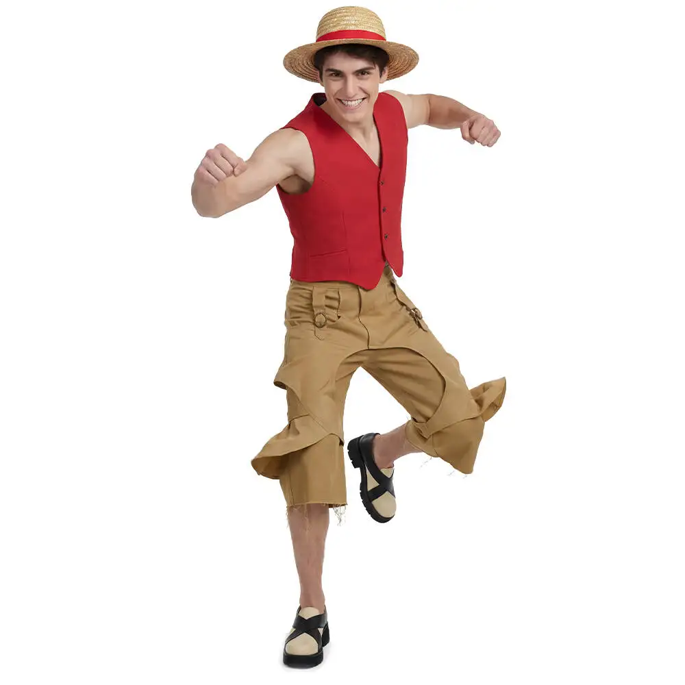 

Anime Monkey D. Luffy Cosplay Costume Manga Piece TV Season 2 Men's Event Outfits Vest Pants Hat Takerlama