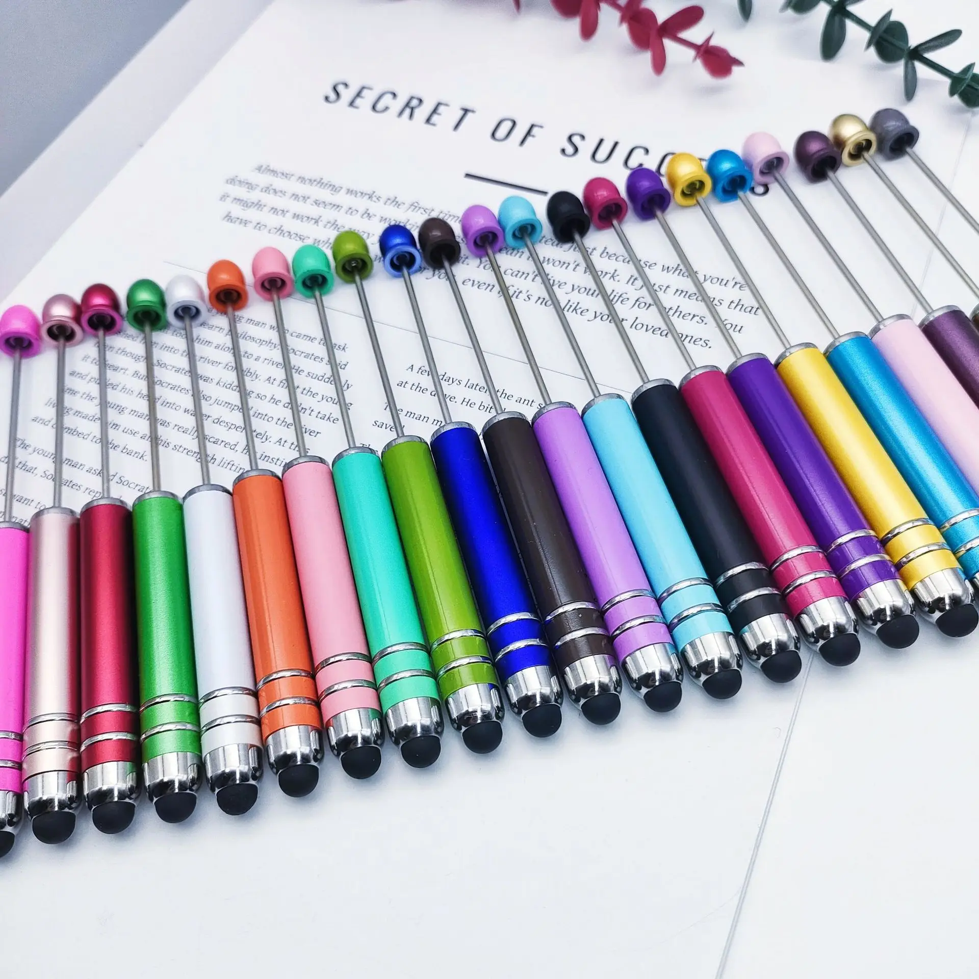 30pcs Creative Multi-color Beaded Pen Cute DIY Touch Screen Touch Pen Printable Logo Gradient Business Gift Advertising Pen