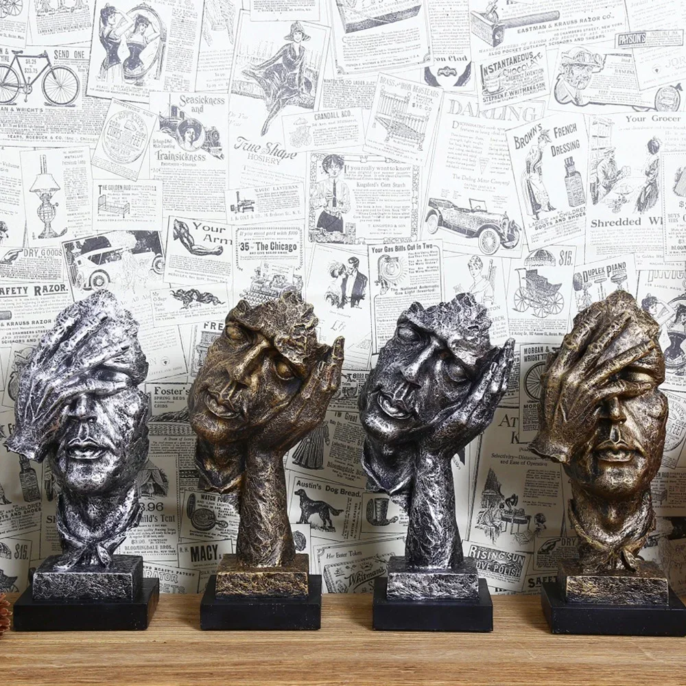 تماثيل المفكر الإبداعي، تمثال شخصيات تجريدية قديمة، لا تستمع، تتحدث، تبدو منحوتة مصغرة، حرفة سطح المكتب المنزلية