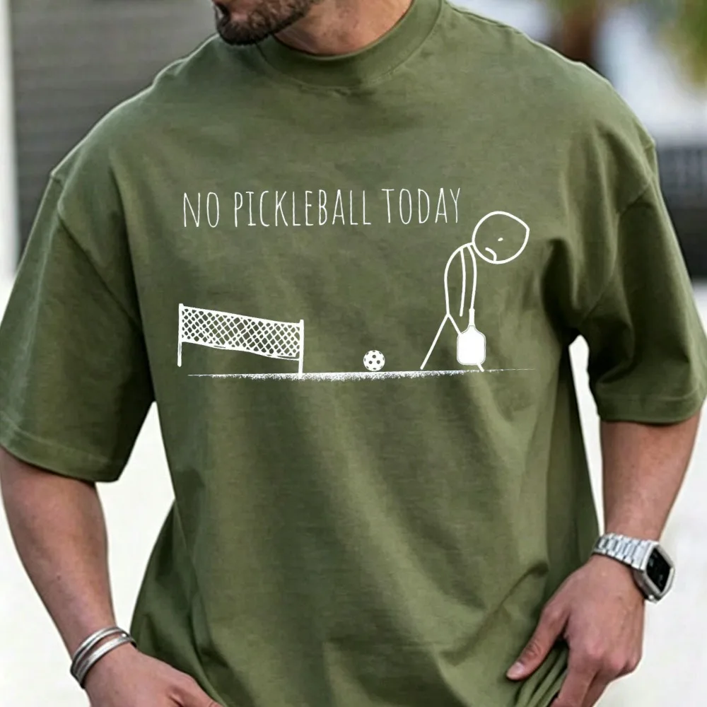No Pickleball Today Sad Stick Figure Paddle Net Graphic Cotton T-Shirt Unisex Minimalist Funny Sports Slogan Outdoor Gift Tops