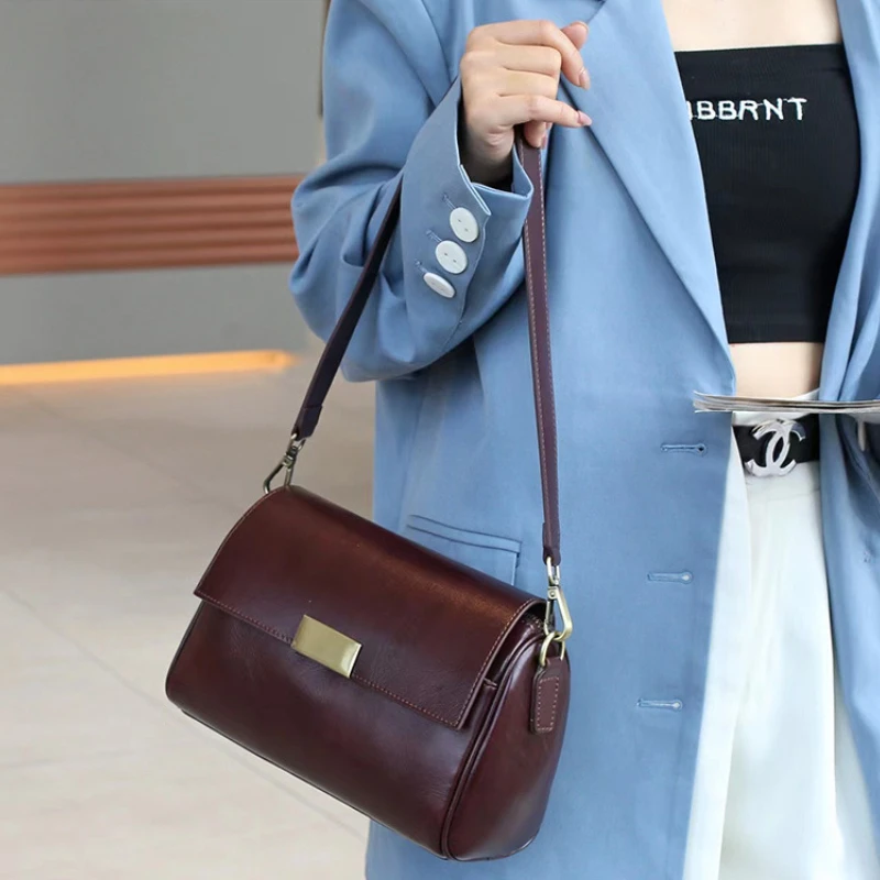 

Women's Cow Leather Handag Crossbody Bag 2024 New High Quality Casual Messenger Shoulder Bag Ladies' Underarm Bag Luxury