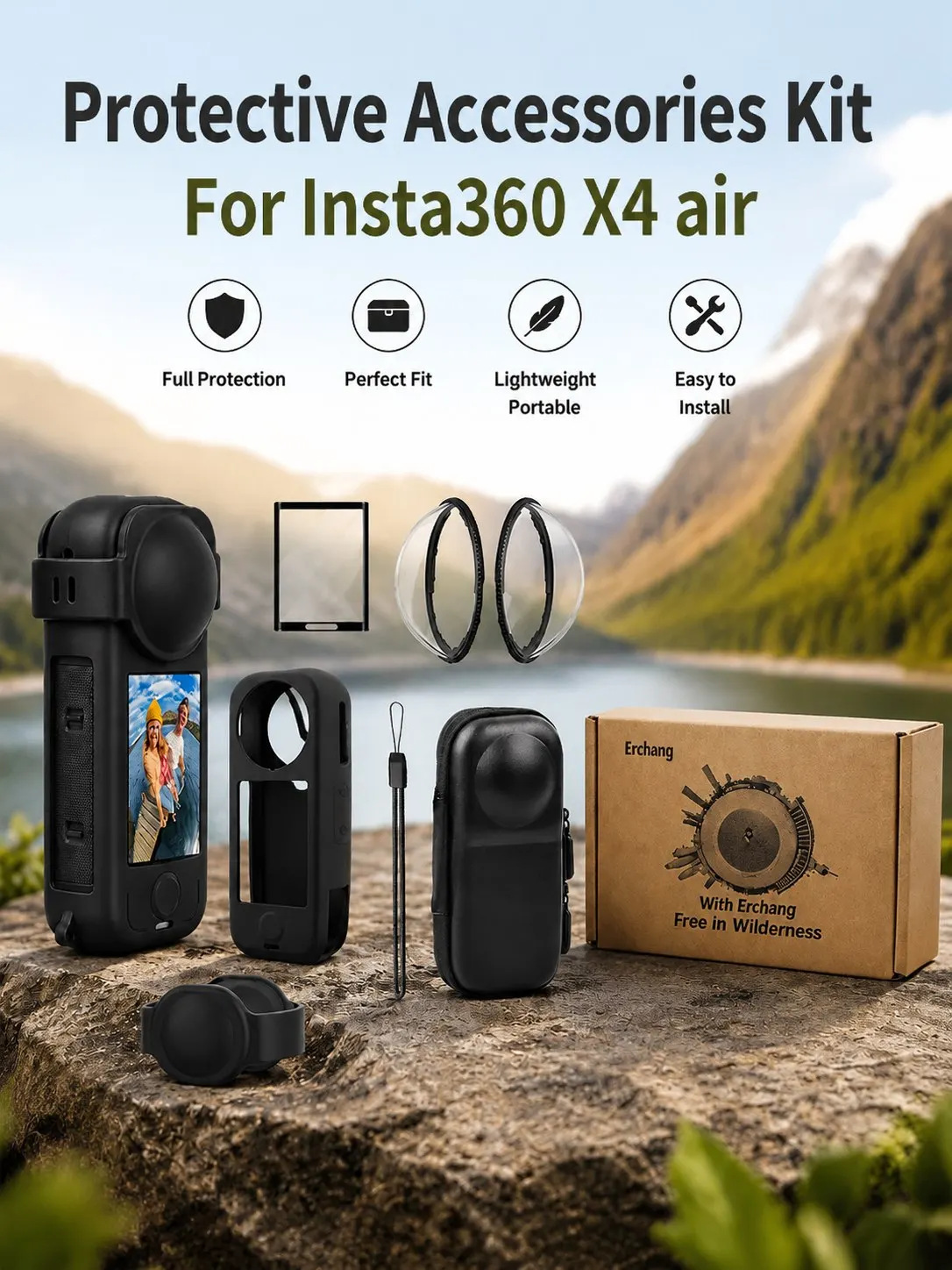 Schutzset für Insta360 X4 Air Objektivschutz Schutzrahmen Kappe Aufbewahrungstasche Hülle Displayschutz für Insta 360 X4 Air – Detail 1