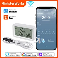 Tuya-Sensor de temperatura y humedad WiFi con sonda externa, Control por aplicación remota, termómetro, higrómetro, funciona con SmartLife Alexa