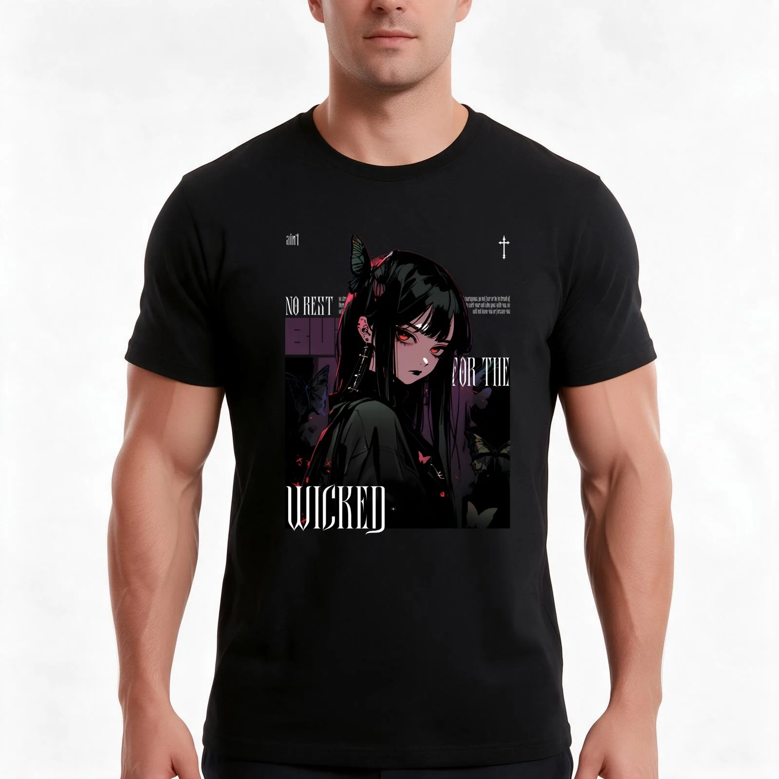 No Rest For The Wicked Anime Halloween Goth T-Shirt, Summer Casual Cotton Tee, Oversized Streetwear Tops, Vintage Graphic Print